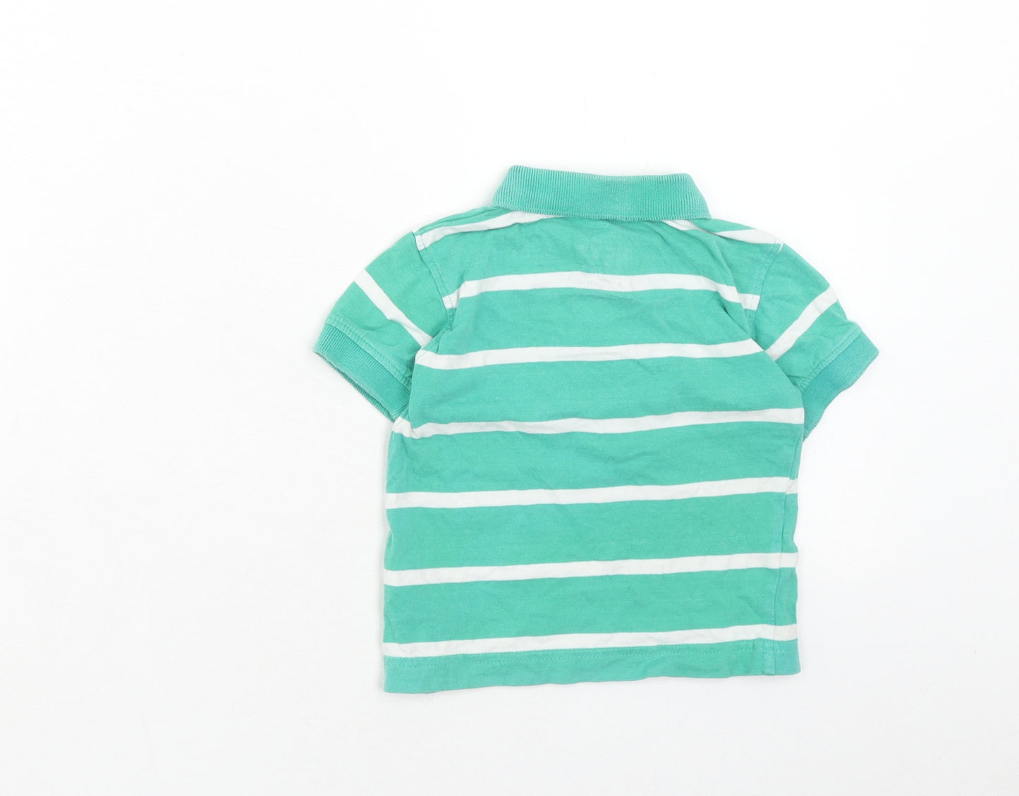 NEXT Boys Green Striped Cotton Basic Polo Size 9-12 Months Collared Button