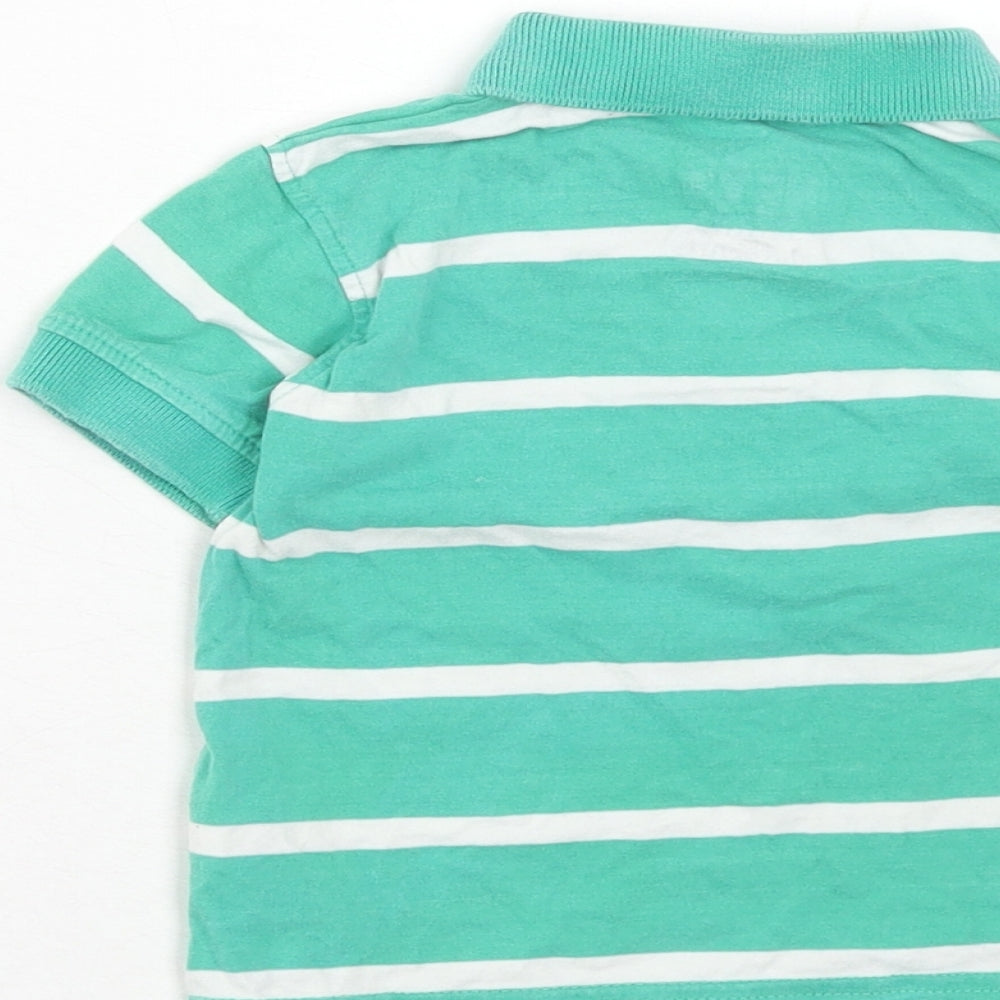 NEXT Boys Green Striped Cotton Basic Polo Size 9-12 Months Collared Button