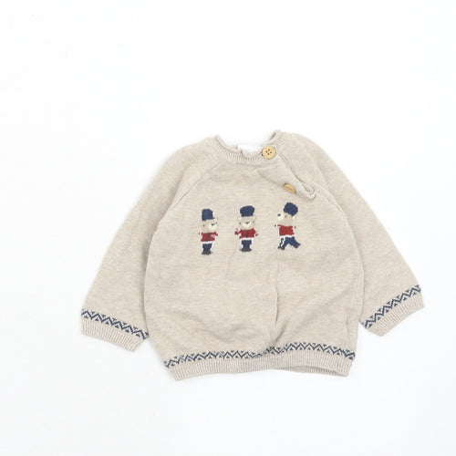 NEXT Boys Beige Cotton Pullover Jumper Size 0-3 Months Button
