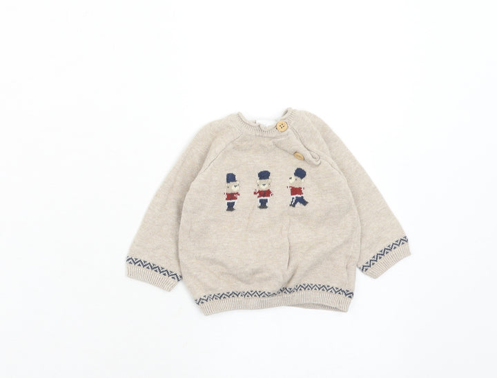 NEXT Boys Beige Cotton Pullover Jumper Size 0-3 Months Button