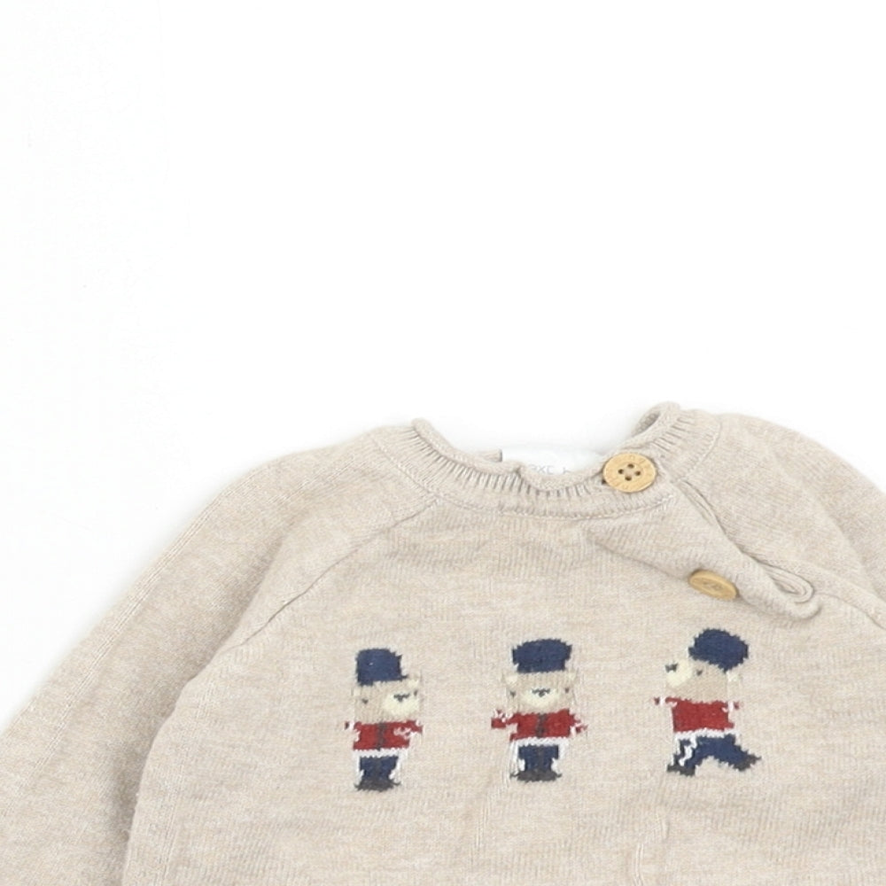 NEXT Boys Beige Cotton Pullover Jumper Size 0-3 Months Button