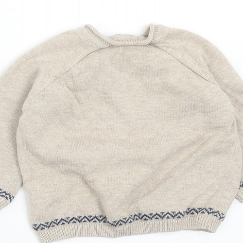 NEXT Boys Beige Cotton Pullover Jumper Size 0-3 Months Button