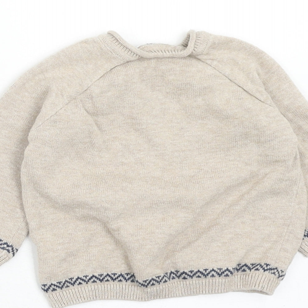 NEXT Boys Beige Cotton Pullover Jumper Size 0-3 Months Button