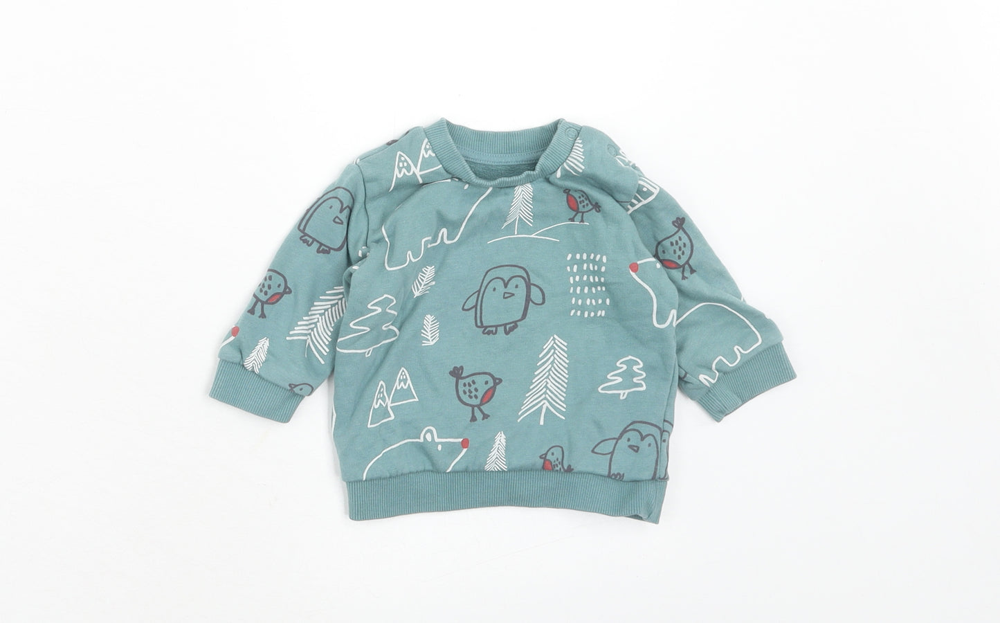 Marks and Spencer Boys Blue Geometric Cotton Pullover Jumper Size 0-3 Months Button