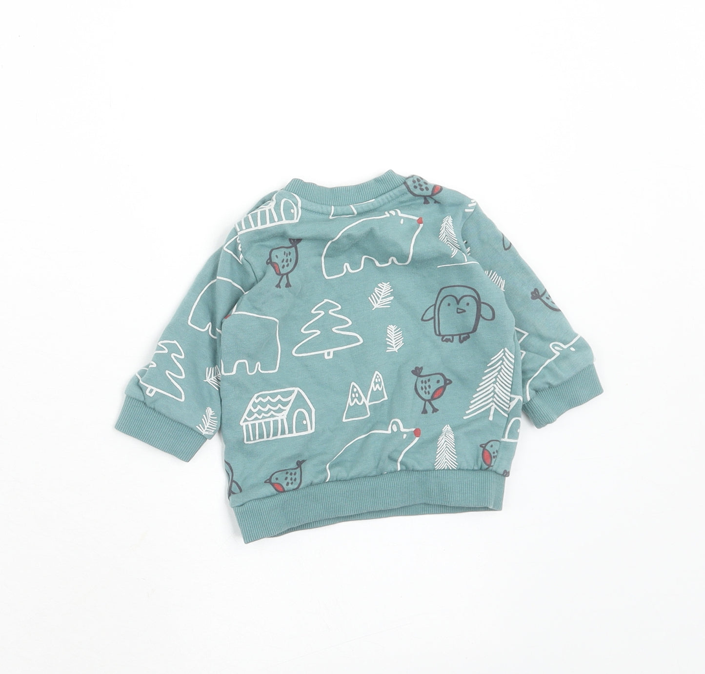Marks and Spencer Boys Blue Geometric Cotton Pullover Jumper Size 0-3 Months Button