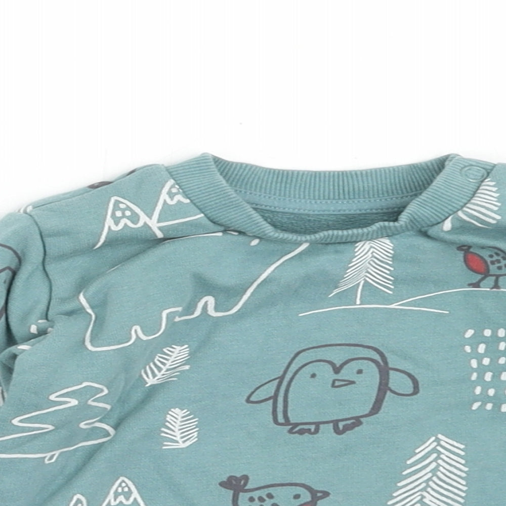 Marks and Spencer Boys Blue Geometric Cotton Pullover Jumper Size 0-3 Months Button