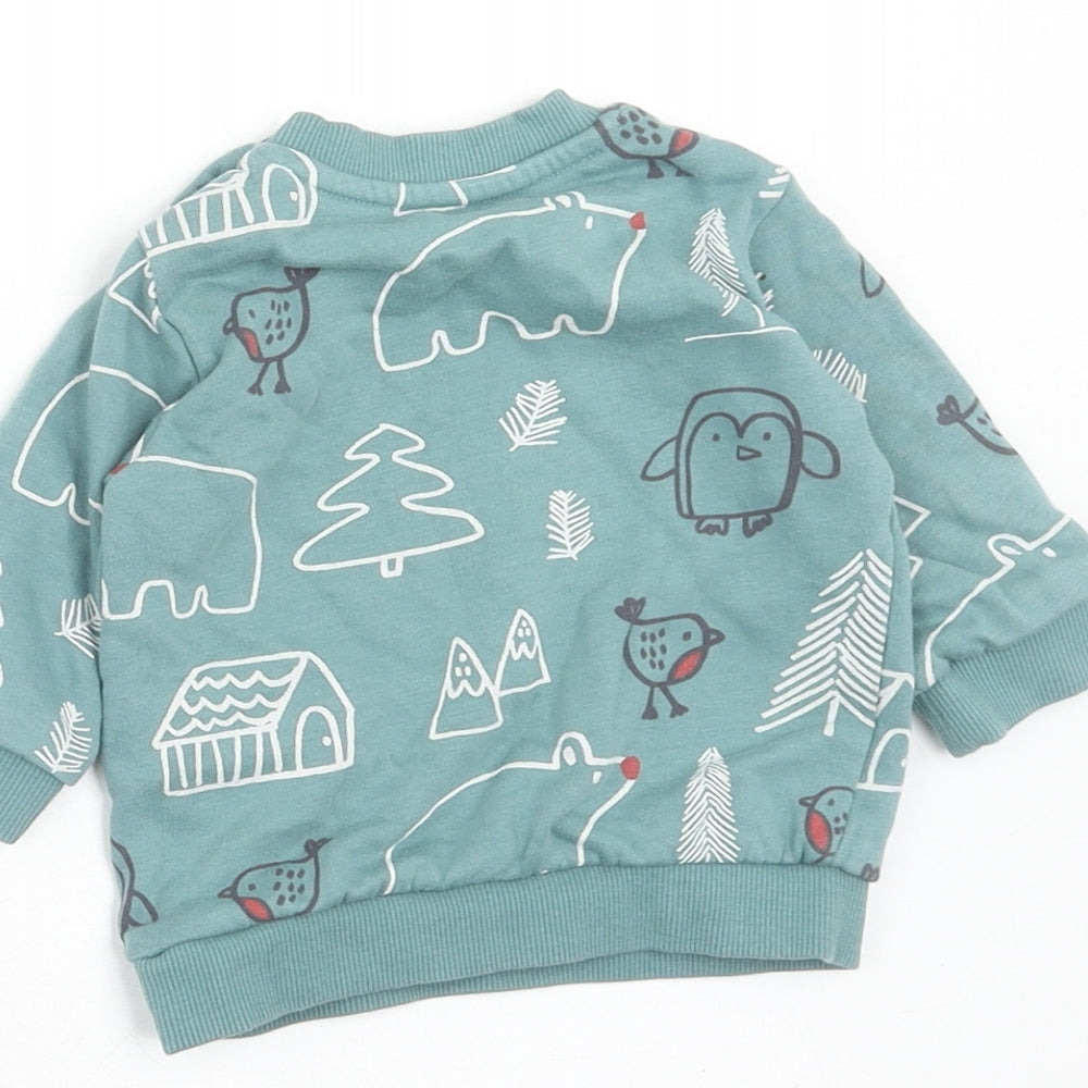 Marks and Spencer Boys Blue Geometric Cotton Pullover Jumper Size 0-3 Months Button