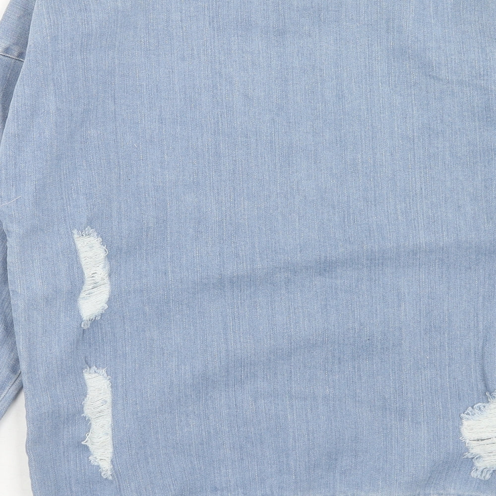 PRETTYLITTLETHING Womens Blue Cotton Pullover Sweatshirt Size 8 Zip - Distressed Look