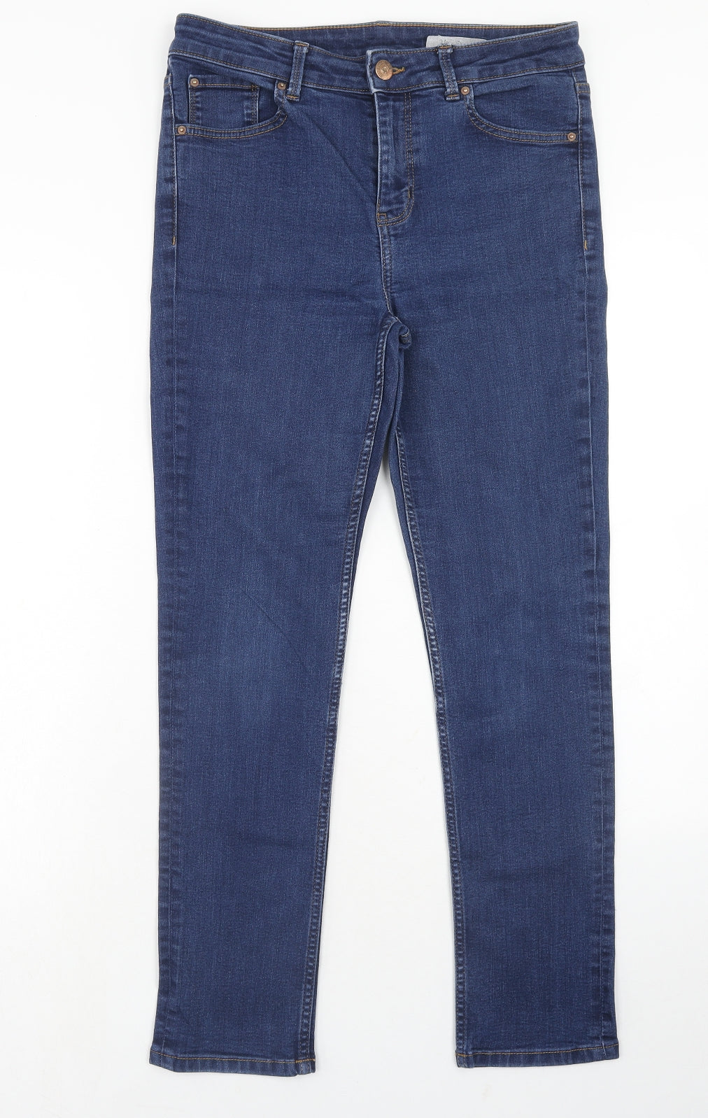 Marks and Spencer Womens Blue Cotton Skinny Jeans Size 12 Regular Zip