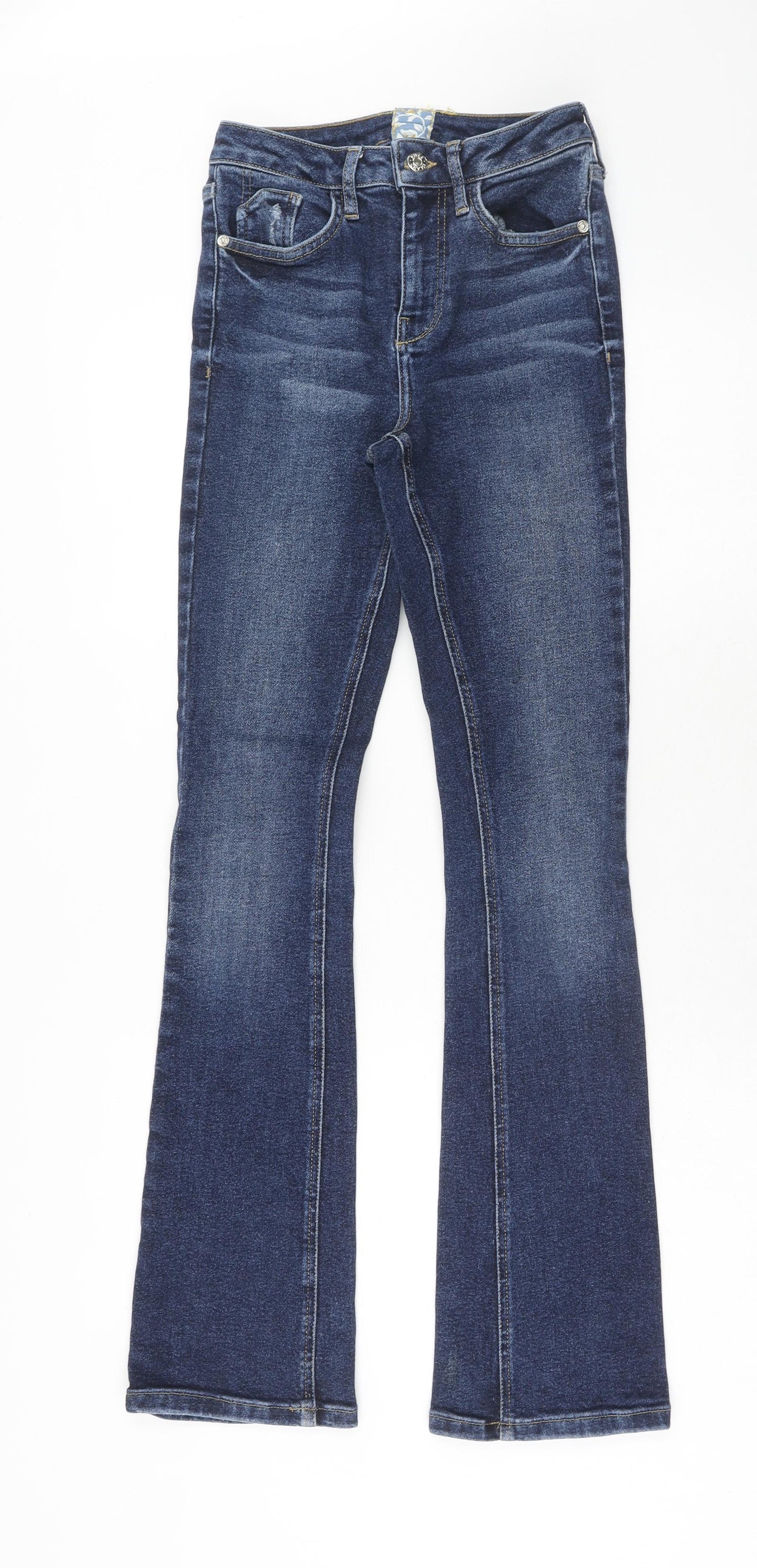 River Island Womens Blue Cotton Flared Jeans Size 8 Regular Zip