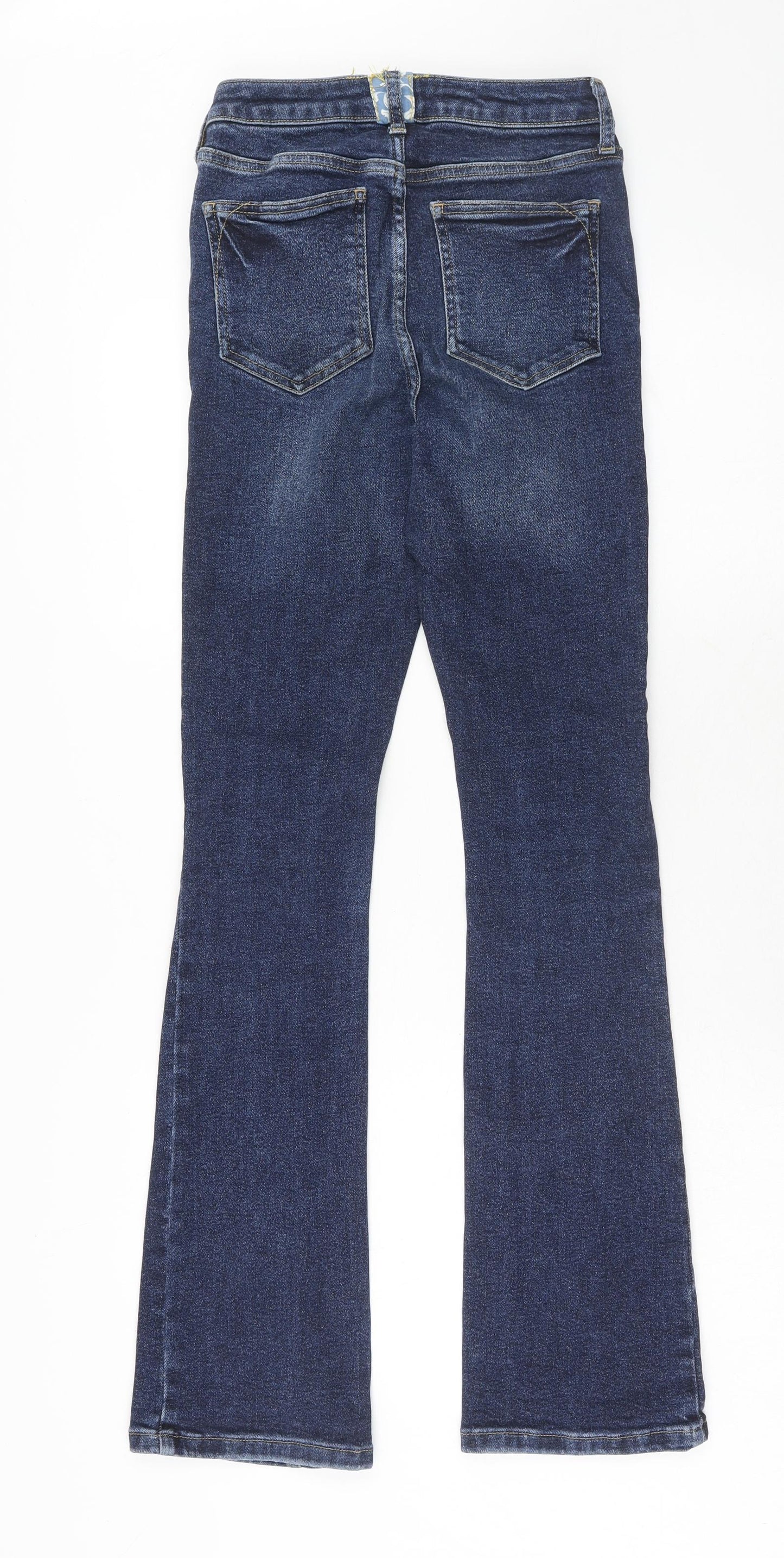 River Island Womens Blue Cotton Flared Jeans Size 8 Regular Zip