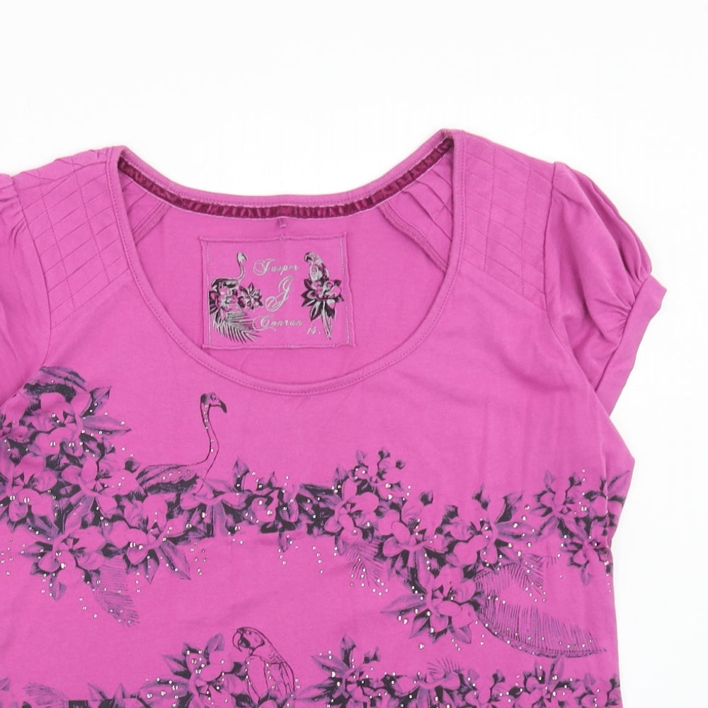 Jasper Conran Womens Pink Cotton Basic T-Shirt Size 14 Scoop Neck