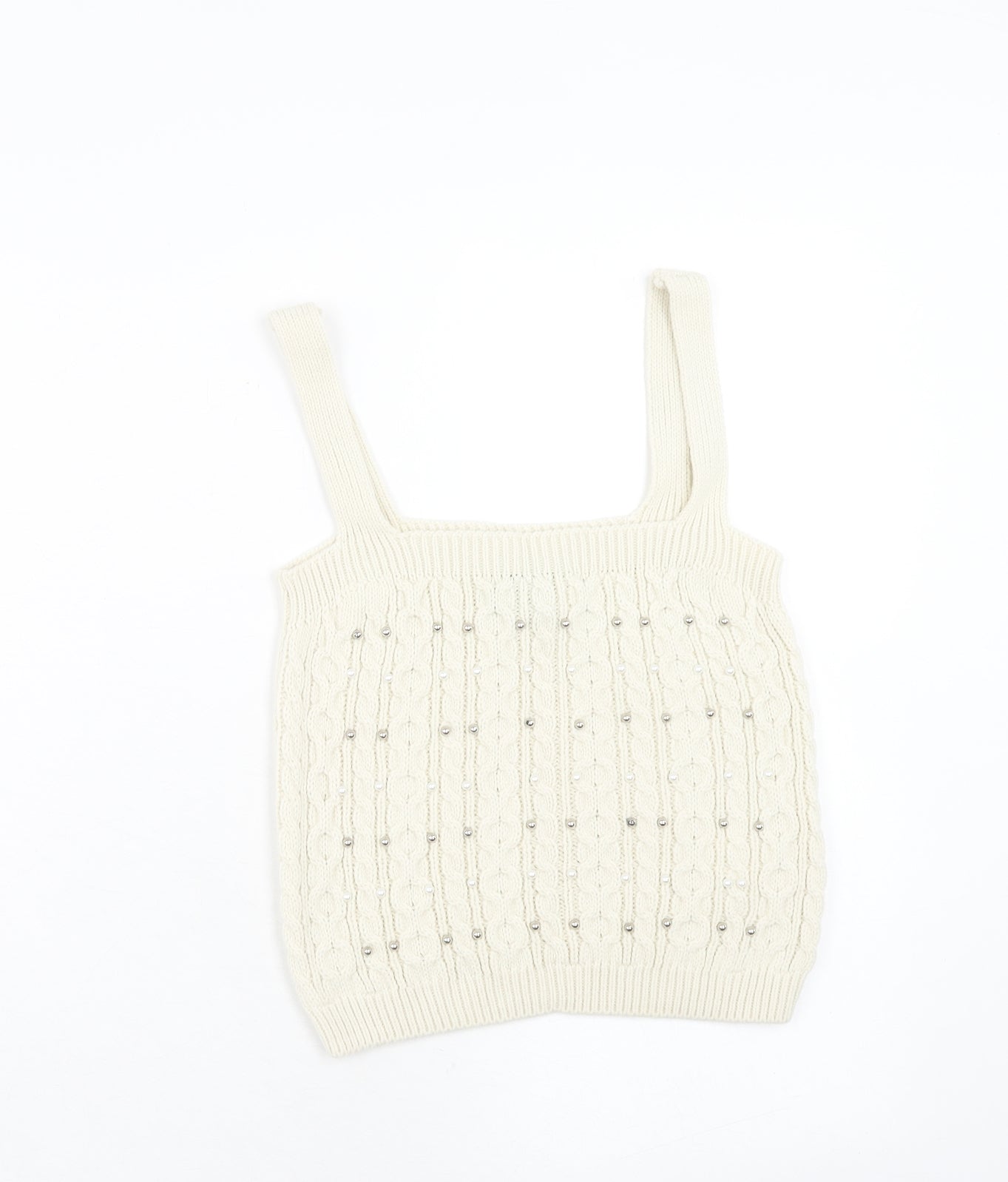 New Look Womens Beige Acrylic Basic Tank Size M Square Neck