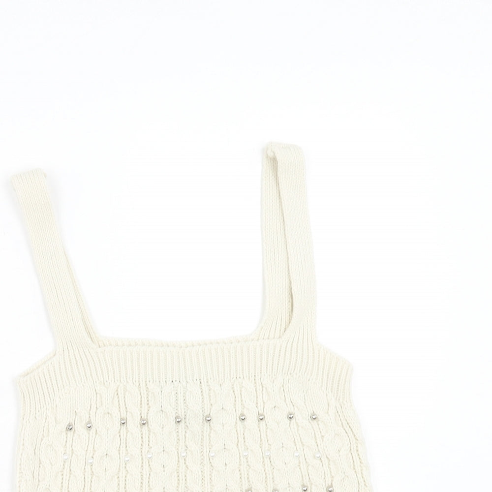 New Look Womens Beige Acrylic Basic Tank Size M Square Neck