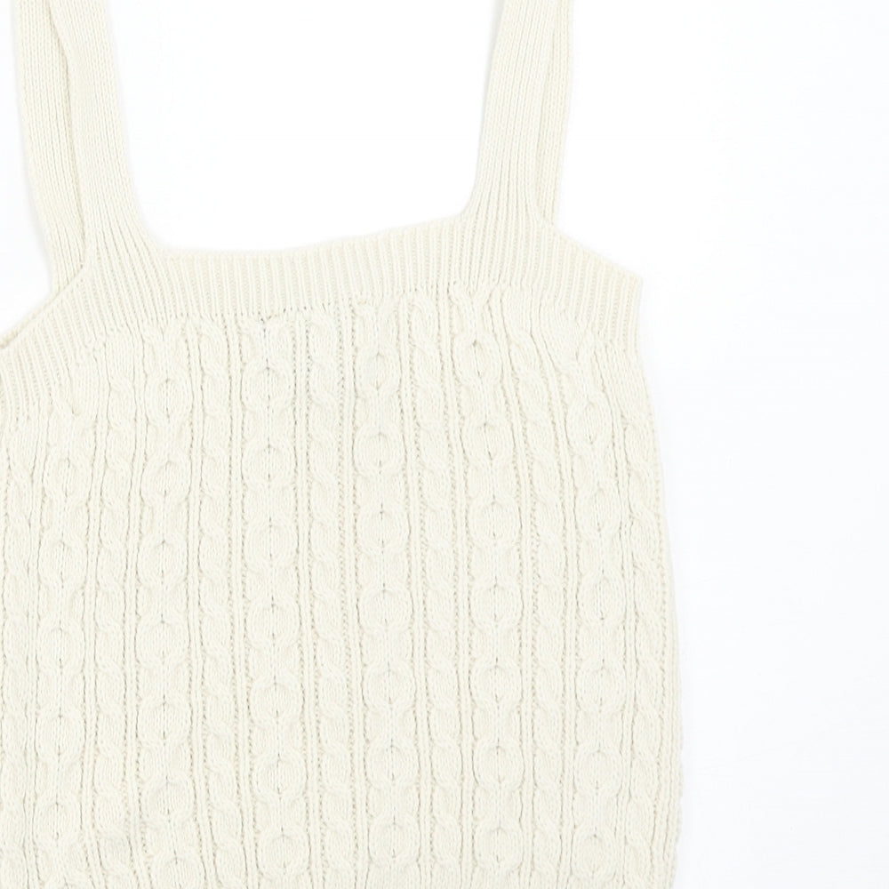 New Look Womens Beige Acrylic Basic Tank Size M Square Neck