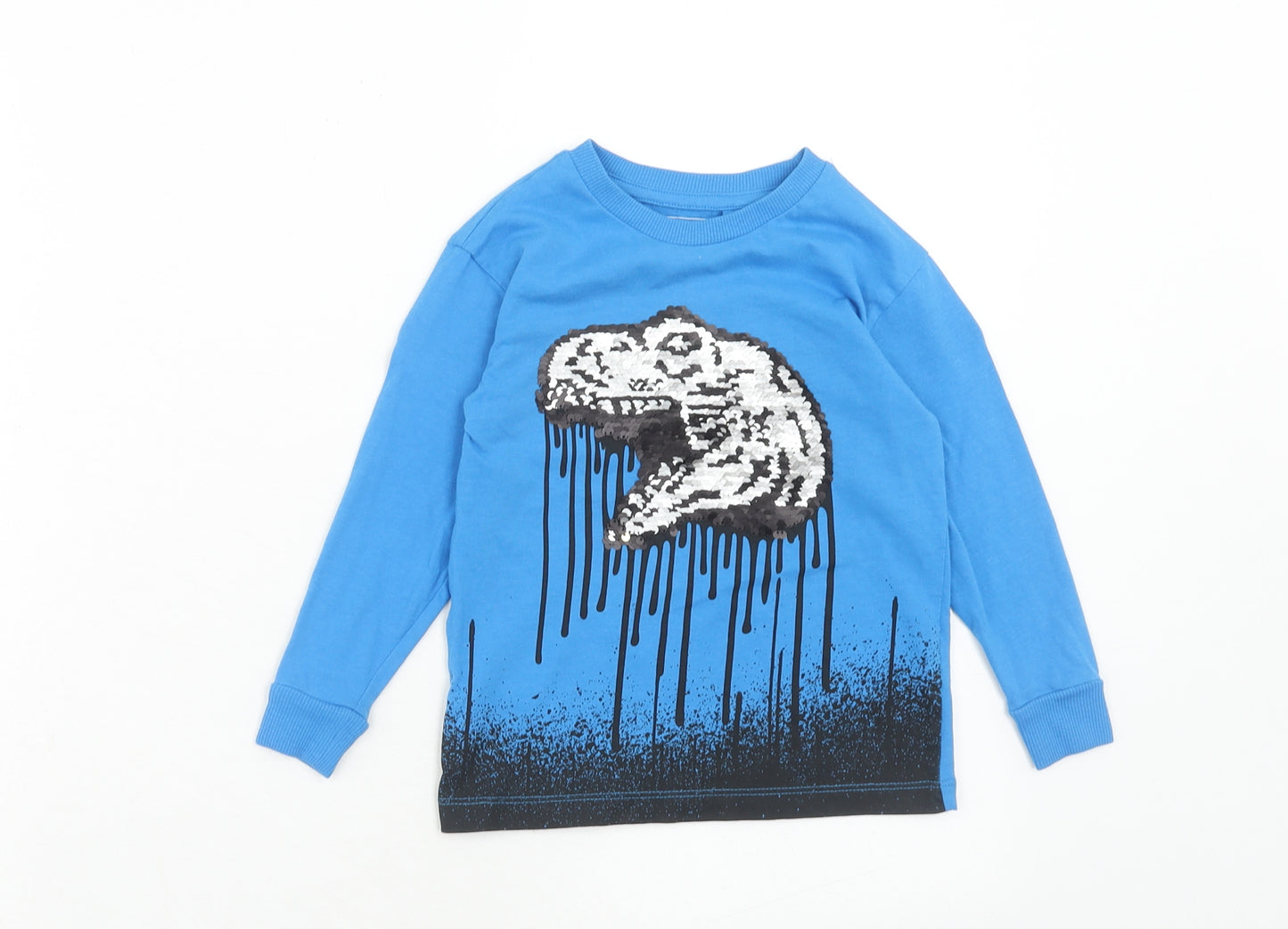 NEXT Boys Blue Cotton Pullover Casual Size 3 Years Round Neck Pullover - Dinosaur