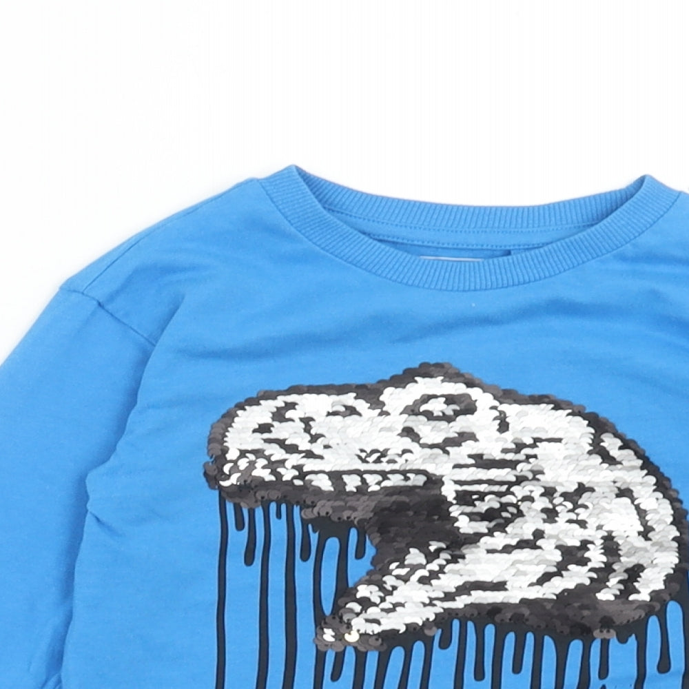 NEXT Boys Blue Cotton Pullover Casual Size 3 Years Round Neck Pullover - Dinosaur