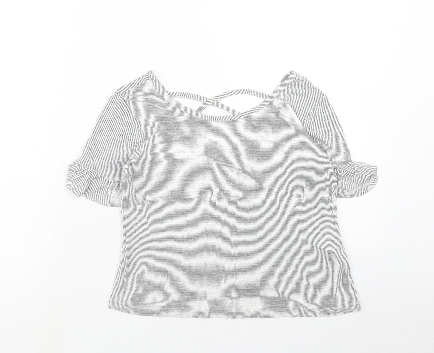 Miss Selfridge Womens White Striped Viscose Basic T-Shirt Size 8 Scoop Neck