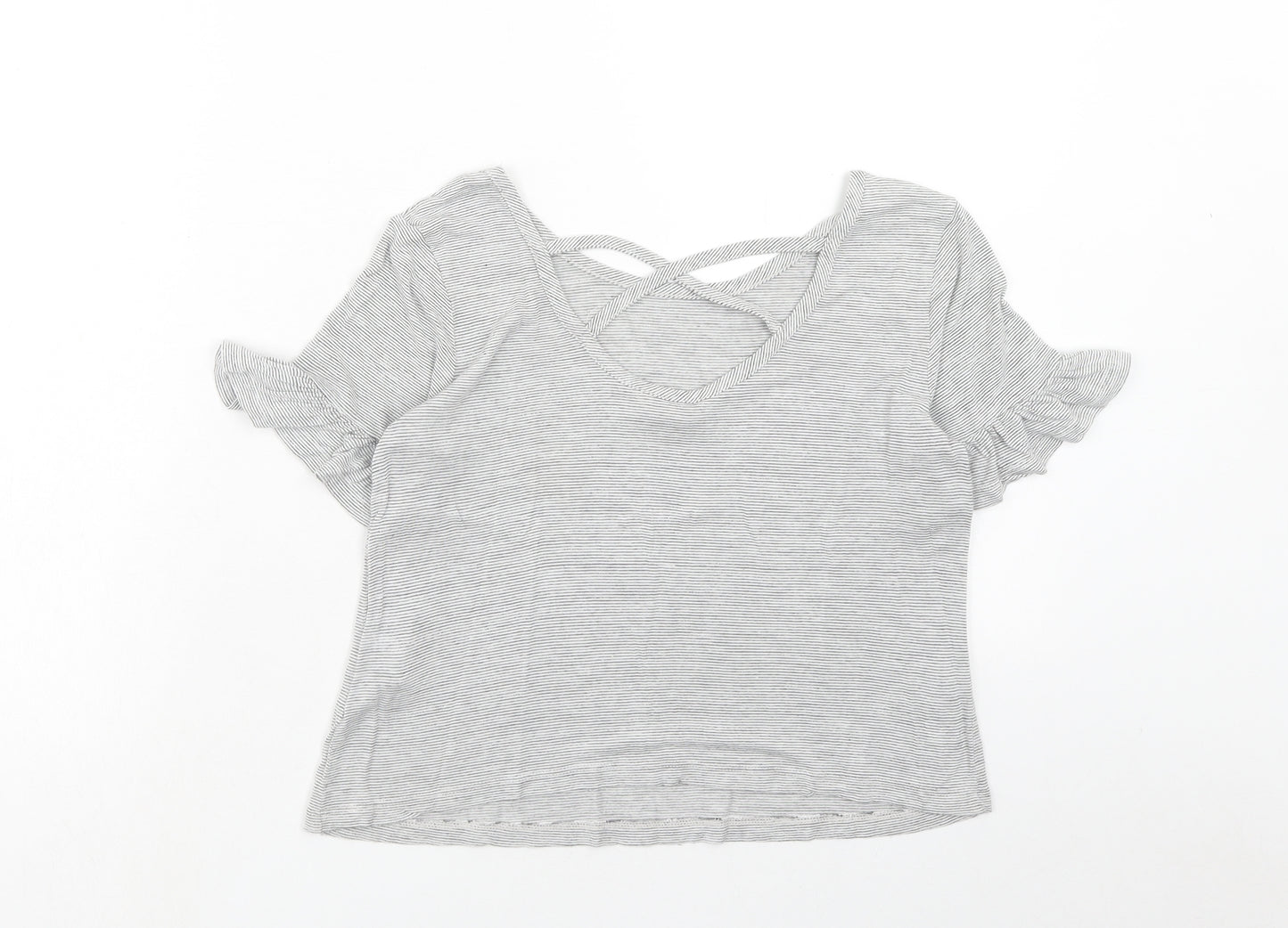 Miss Selfridge Womens White Striped Viscose Basic T-Shirt Size 8 Scoop Neck