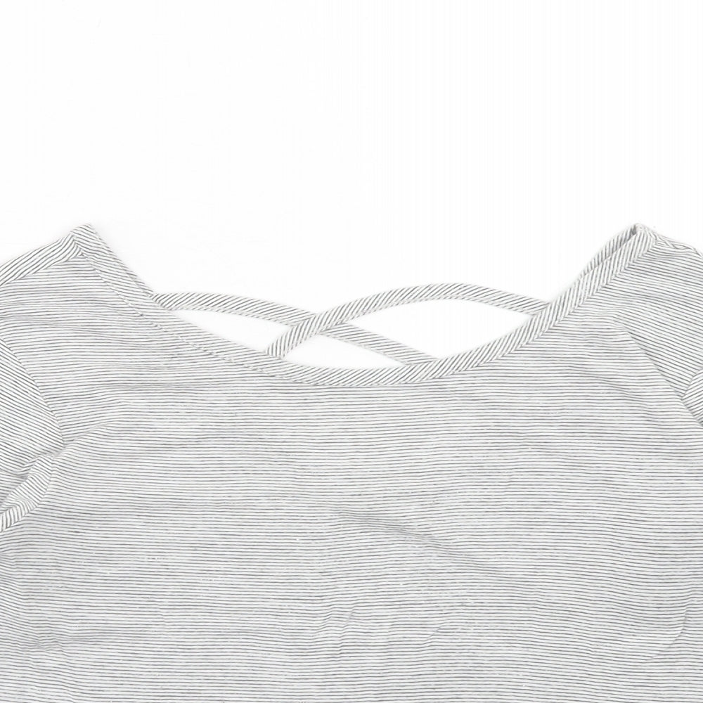 Miss Selfridge Womens White Striped Viscose Basic T-Shirt Size 8 Scoop Neck