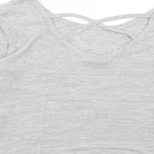 Miss Selfridge Womens White Striped Viscose Basic T-Shirt Size 8 Scoop Neck