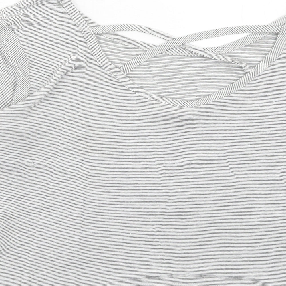 Miss Selfridge Womens White Striped Viscose Basic T-Shirt Size 8 Scoop Neck