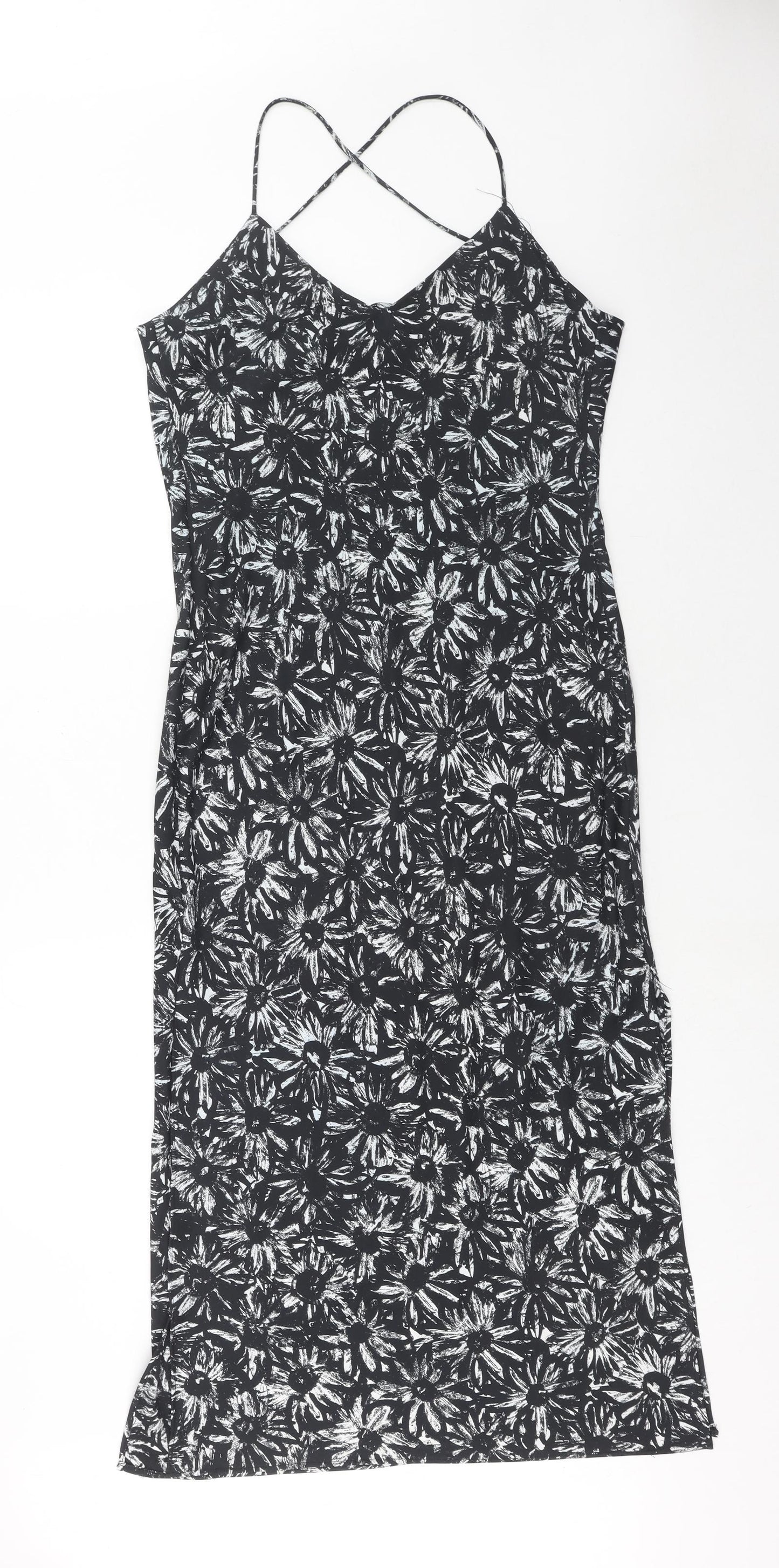 Topshop Womens Black Fair Isle Polyester Slip Dress Size 10 V-Neck Pullover
