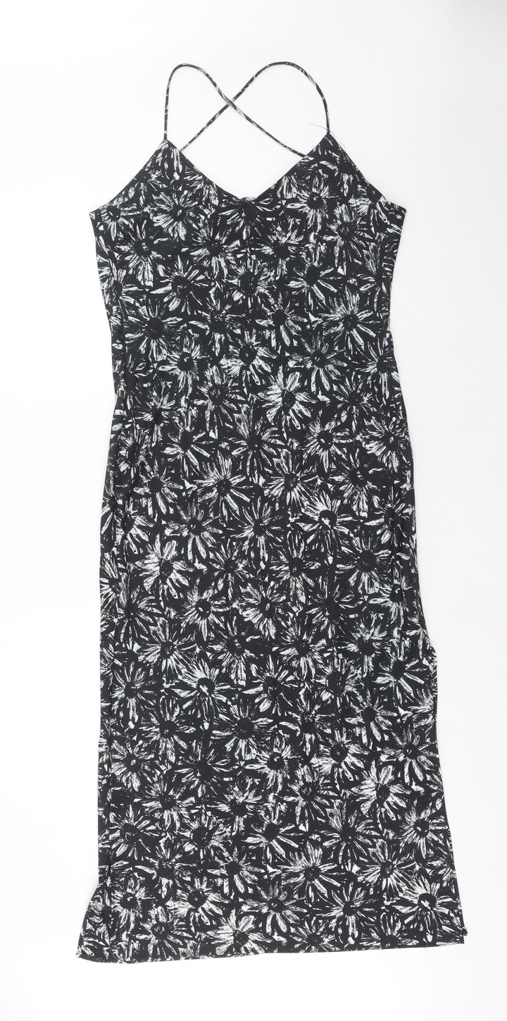 Topshop Womens Black Fair Isle Polyester Slip Dress Size 10 V-Neck Pullover