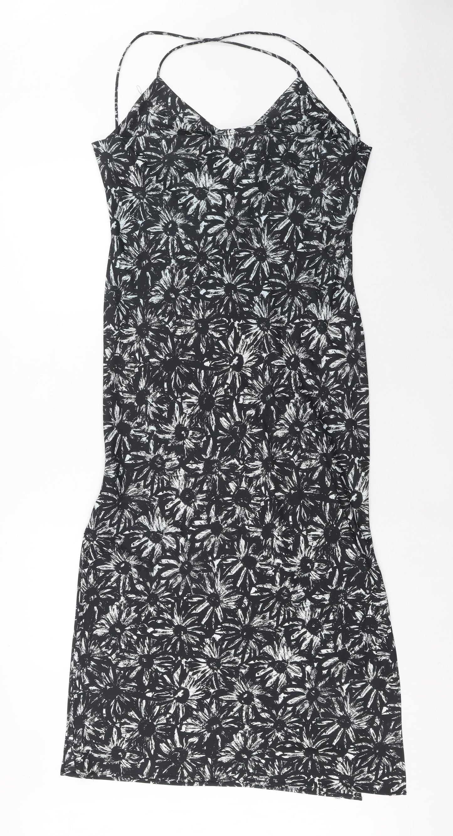 Topshop Womens Black Fair Isle Polyester Slip Dress Size 10 V-Neck Pullover