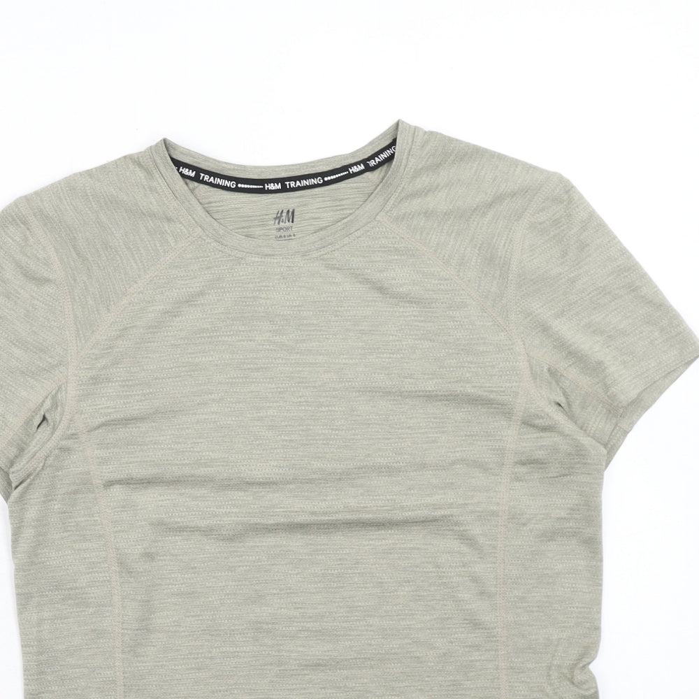H&M Womens Green Polyester Basic T-Shirt Size S Scoop Neck Pullover