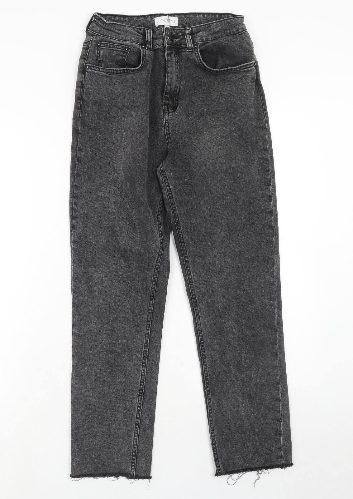 In the Style Womens Black Cotton Straight Jeans Size 8 Regular Zip - Distressed