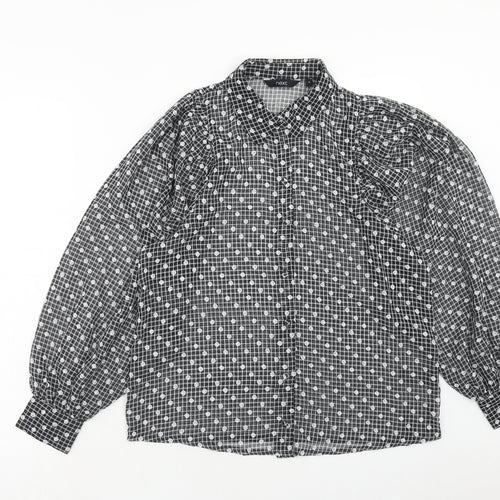 NEXT Womens Black Geometric Polyester Basic Button-Up Size 10 Collared