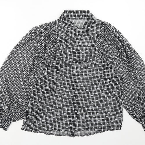 NEXT Womens Black Geometric Polyester Basic Button-Up Size 10 Collared