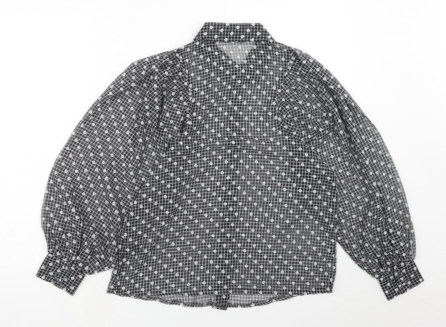 NEXT Womens Black Geometric Polyester Basic Button-Up Size 10 Collared