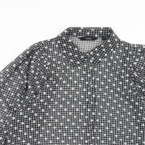 NEXT Womens Black Geometric Polyester Basic Button-Up Size 10 Collared