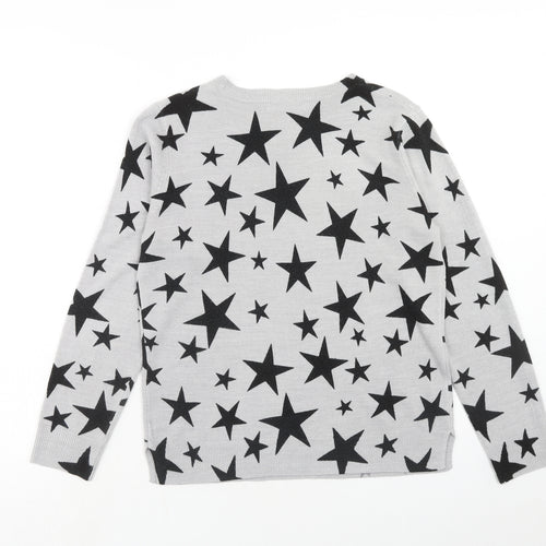Marks and Spencer Womens Grey Boat Neck Geometric Acrylic Pullover Jumper Size 12 - Star Print