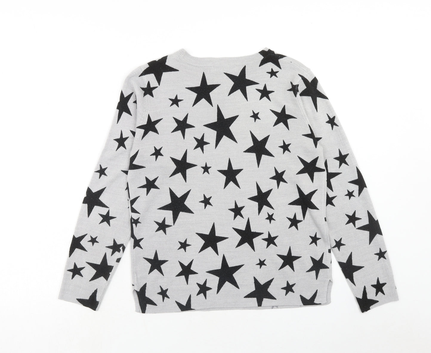 Marks and Spencer Womens Grey Boat Neck Geometric Acrylic Pullover Jumper Size 12 - Star Print