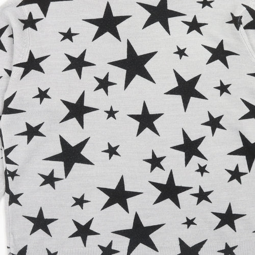 Marks and Spencer Womens Grey Boat Neck Geometric Acrylic Pullover Jumper Size 12 - Star Print