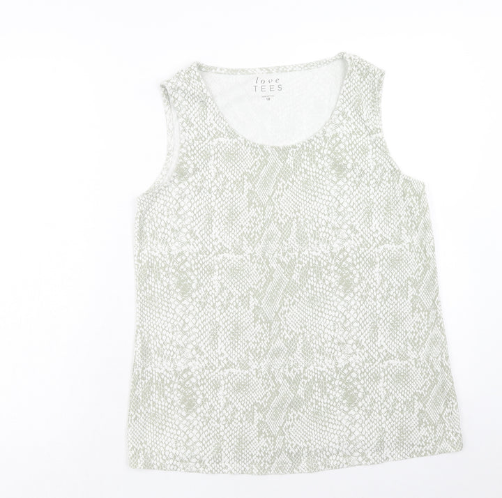 Bonmarché Womens Green Geometric Cotton Basic Tank Size 18 Scoop Neck - Snake print
