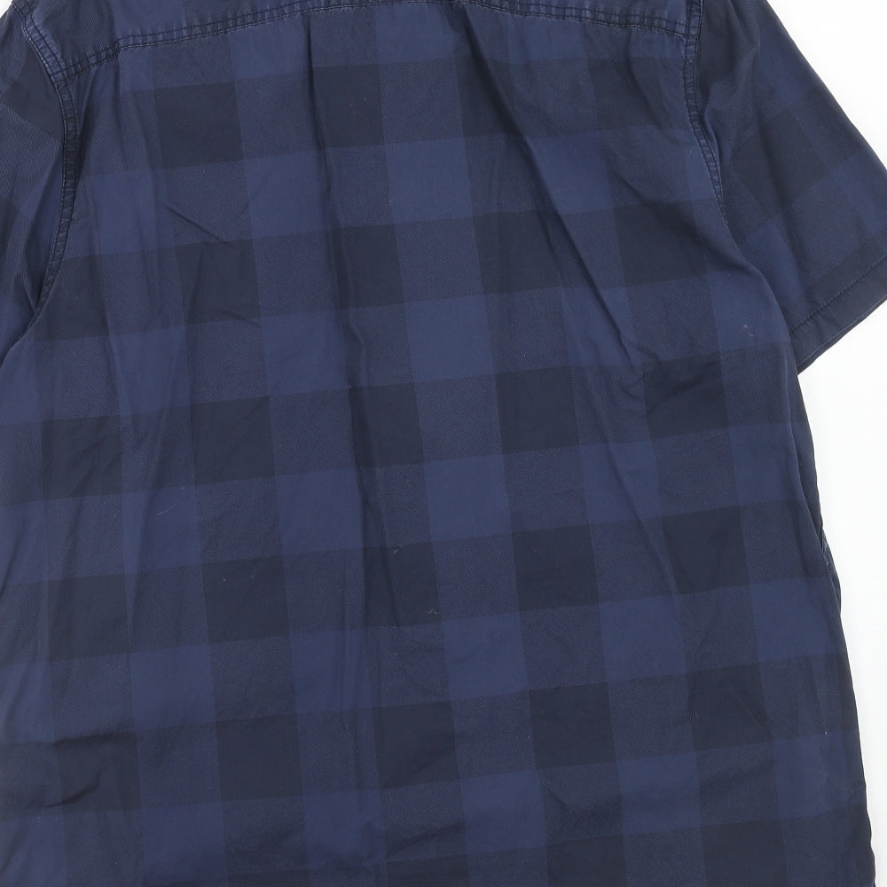 George Mens Blue Check Cotton Button-Up Size L Collared Button