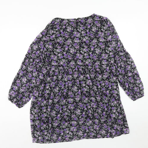 H&M Womens Purple Floral Polyester A-Line Size M V-Neck Pullover