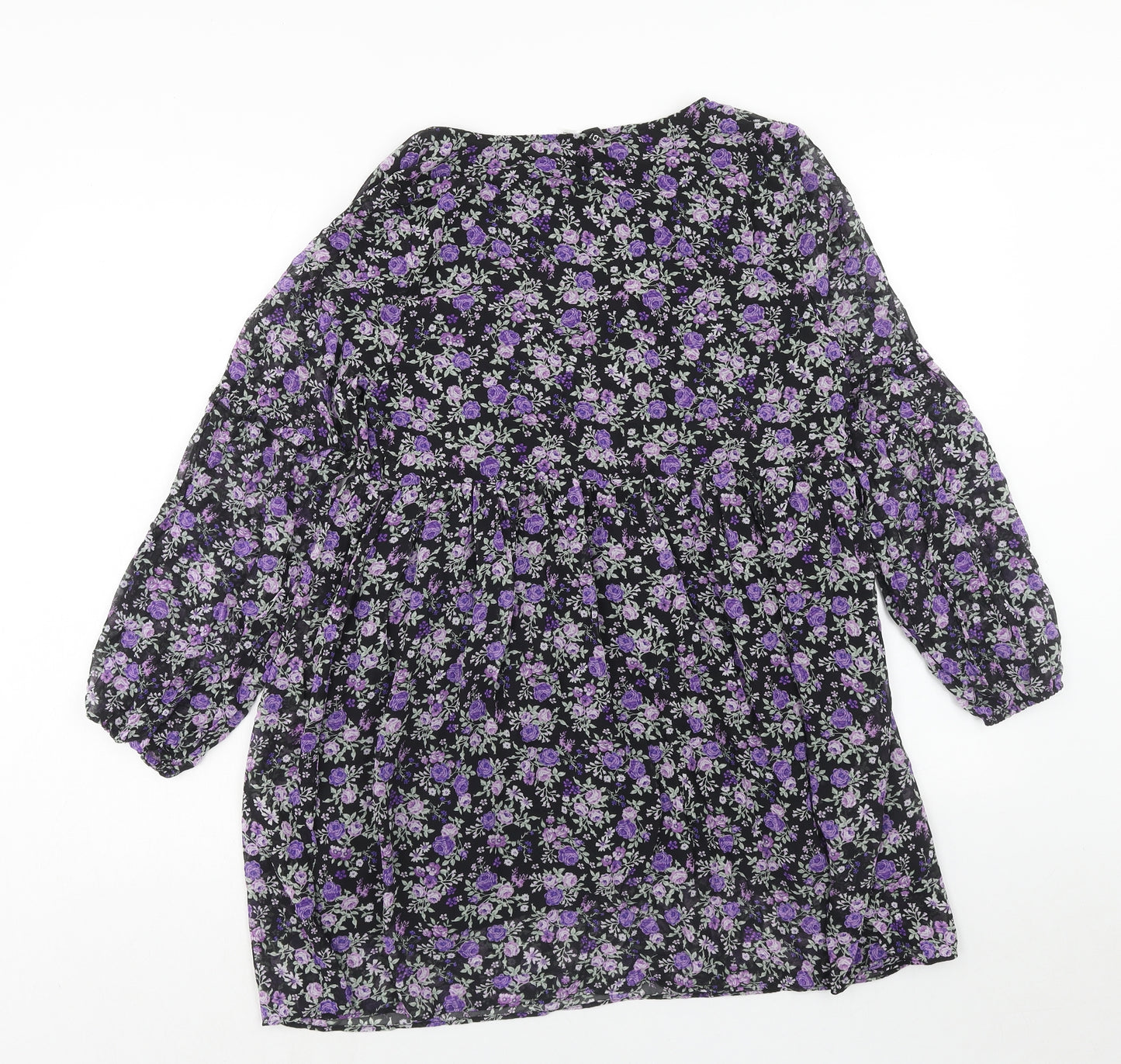H&M Womens Purple Floral Polyester A-Line Size M V-Neck Pullover