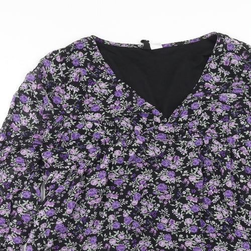 H&M Womens Purple Floral Polyester A-Line Size M V-Neck Pullover