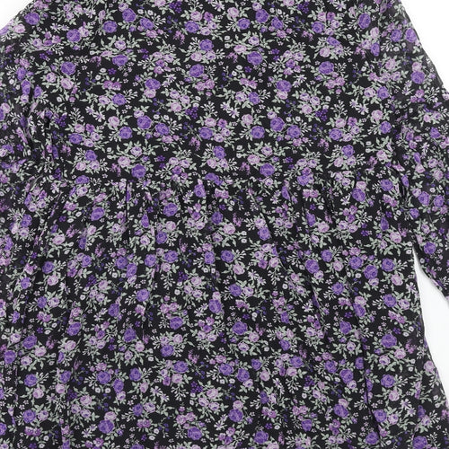 H&M Womens Purple Floral Polyester A-Line Size M V-Neck Pullover