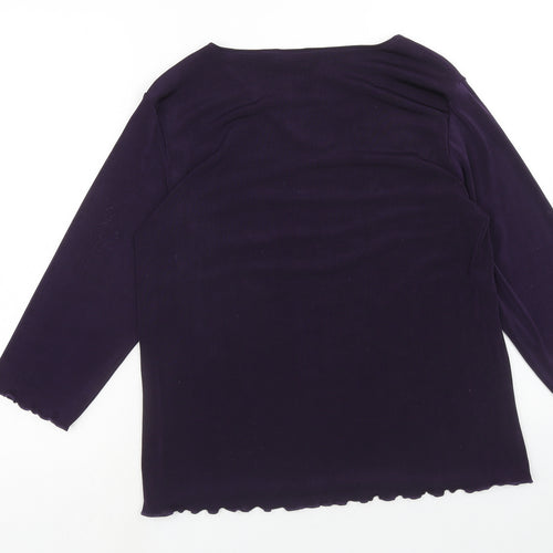 Bonmarché Womens Purple Polyester Basic Blouse Size M V-Neck - Lettuce Hem