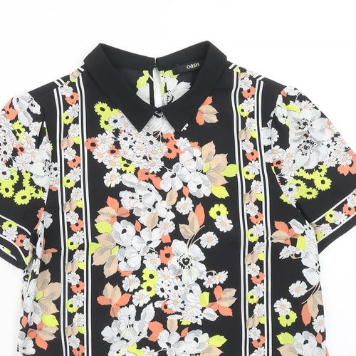 Oasis Womens Multicoloured Floral Polyester Basic T-Shirt Size 8 Collared
