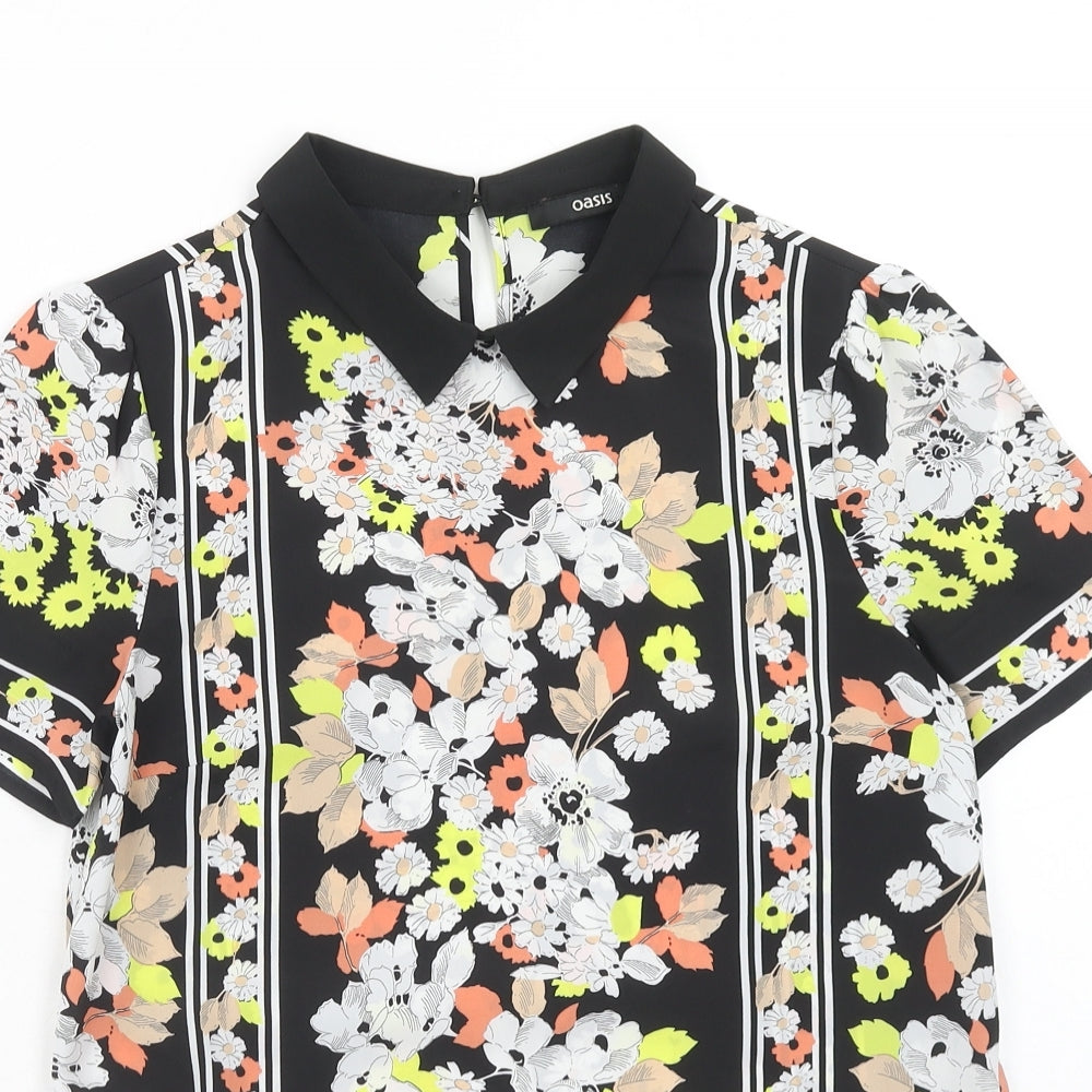 Oasis Womens Multicoloured Floral Polyester Basic T-Shirt Size 8 Collared