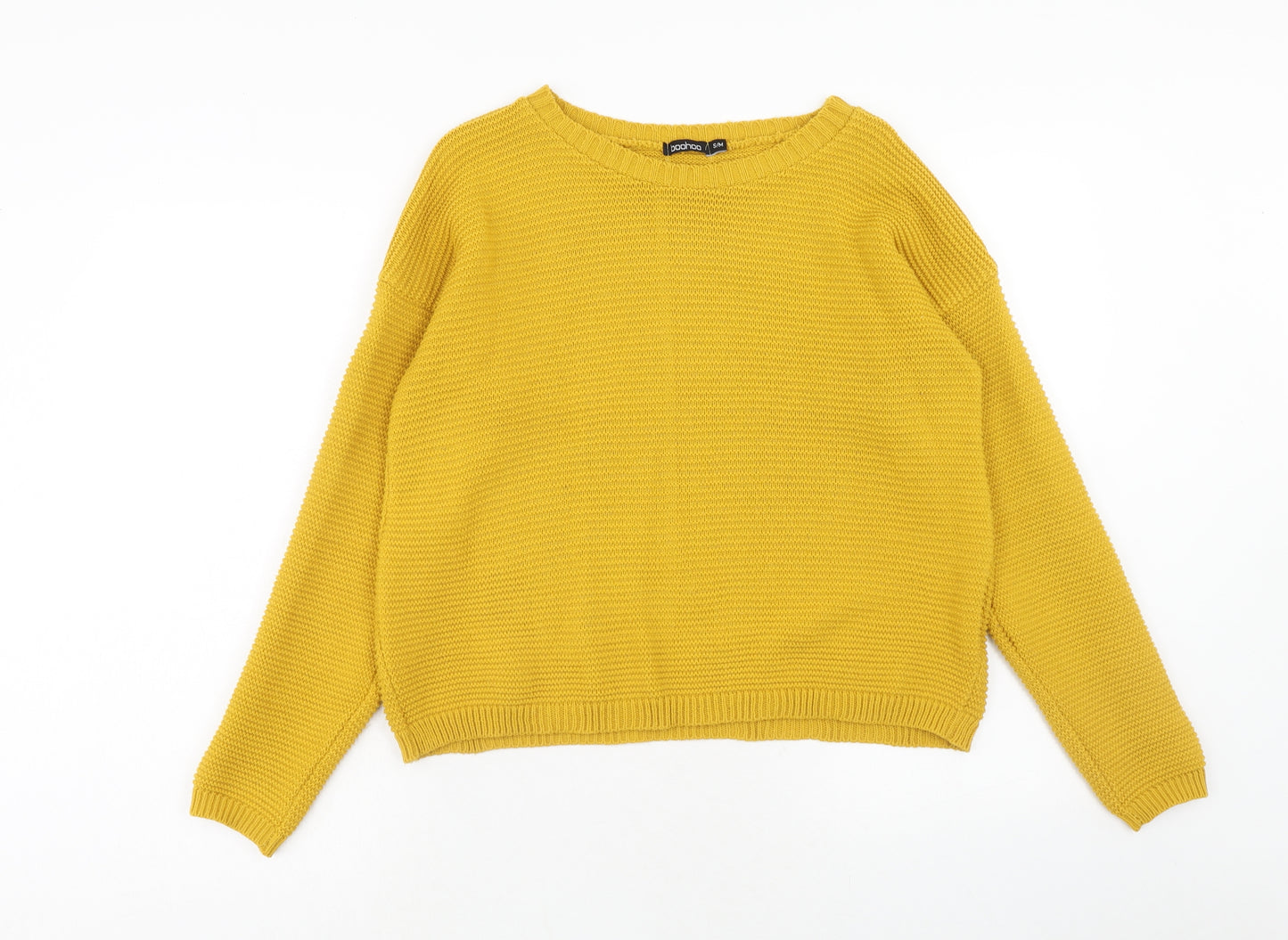 Boohoo Womens Yellow Boat Neck Acrylic Pullover Jumper Size S - Size S-M