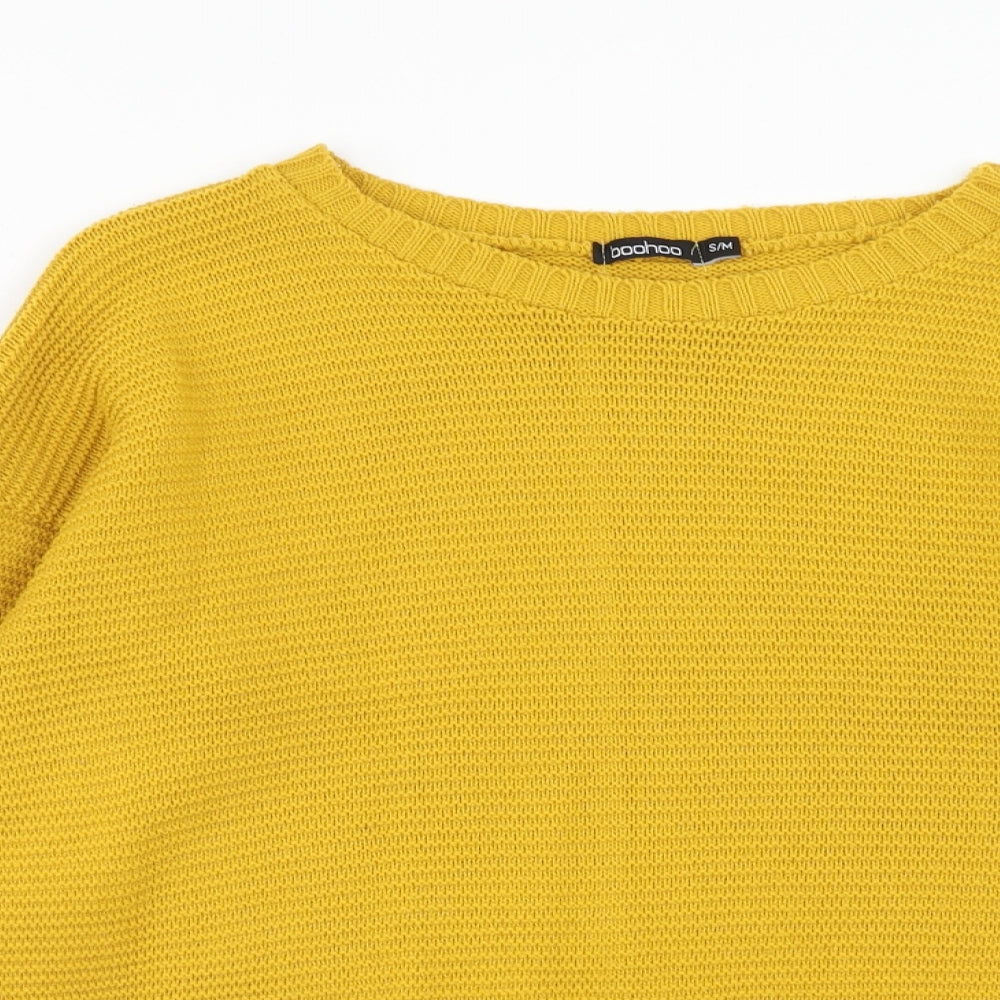 Boohoo Womens Yellow Boat Neck Acrylic Pullover Jumper Size S - Size S-M