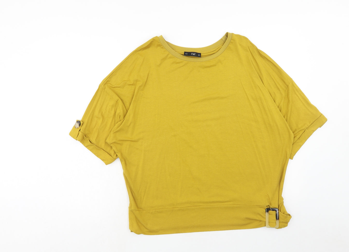 F&F Womens Yellow Viscose Basic T-Shirt Size 12 Round Neck
